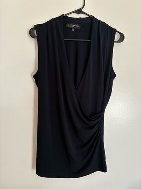 Jones New York Navy Blue Sleeveless Faux-Wrap V-Neck